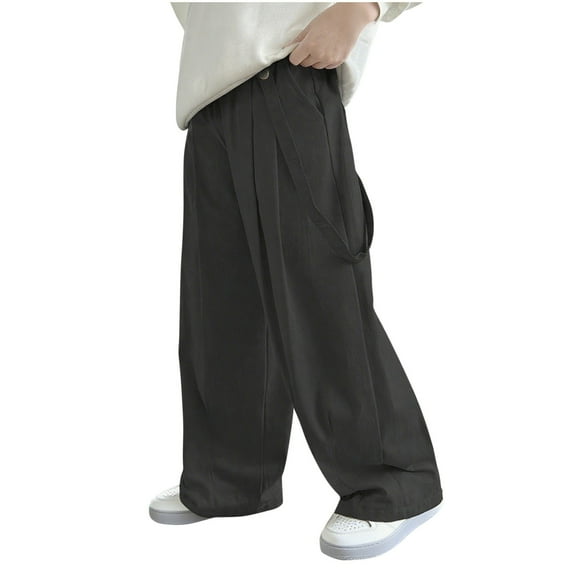 Pants for Boys Fashion Elastic Waist Wide Leg Pants with Pocket Solid Color Sports Casual Loose Trousers Size 5-15