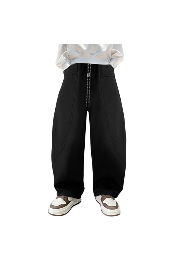 Pants for Boys Minimalist Relaxed Fit Casual Everyday Pants for Kids Boys Simple Silhouette Transitional Season Athleisure Bottom Black 120