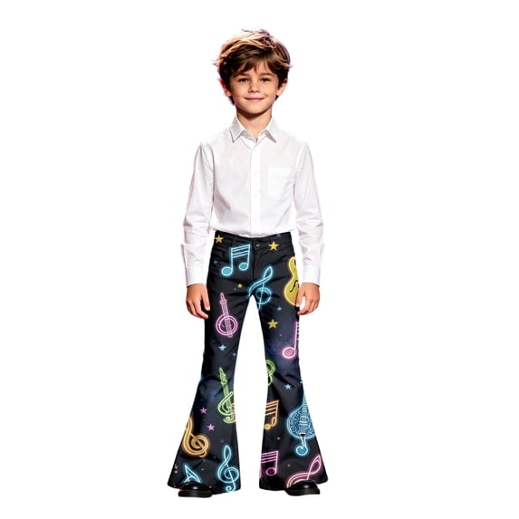 Pants for Boys Music Festival Stylish Print Flared Elastic Trousers Performance 5-6 Years