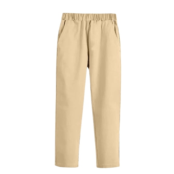 Pants for Boys Ruched Straight Leg Elastic Solid Print Uniform Trousers Back-To-School 3-4 Years