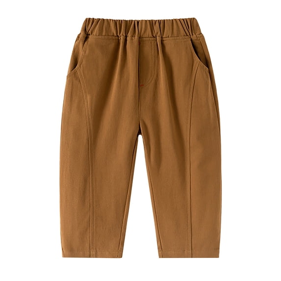 Pants for Boys Straight Leg Pocket Elastic Solid Print Trousers Everyday Wear 18-24 Months