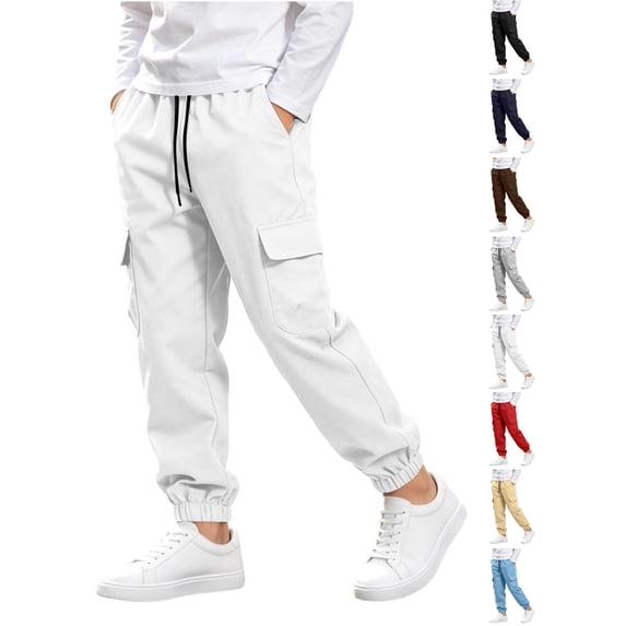 Pants for Boys Zaewscy Boys Cargo Jogger Pants Elastic Drawstring Waist Casual Trousers with Multi Pockets Kids Outdoor Daily Wear White 160