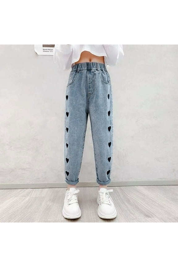 Pants for Girls 10-12 Bell Bottom Girls Jeans Ripped Flare High Elastic Waist Skinny Denim Pants Bell Bottom Stretch Cute Streetwear with Pockets