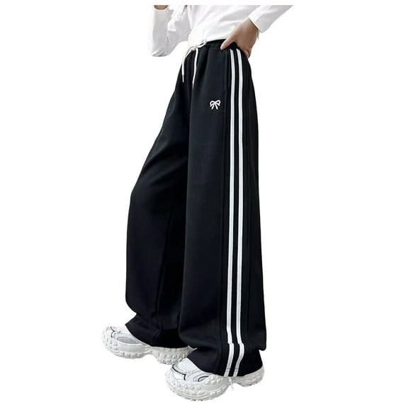Pants for Girls 10-12 Uniform Girls Wide Leg Beach Pants Loose Fit Casual Comfortable Soft Lightweight with Pockets Elastic Waist Summer