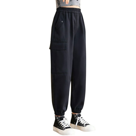Pants for Girls Ankle-Length Wide-Leg Mid Waist Seamless Waistband Casual Boys Baseball Pants,Size 9 Years-10 Years