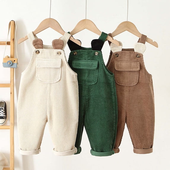 Pants for Girls Boys Corduroy Overalls Dungarees Soft Adjustable Straps Casual Green 3-4 Years