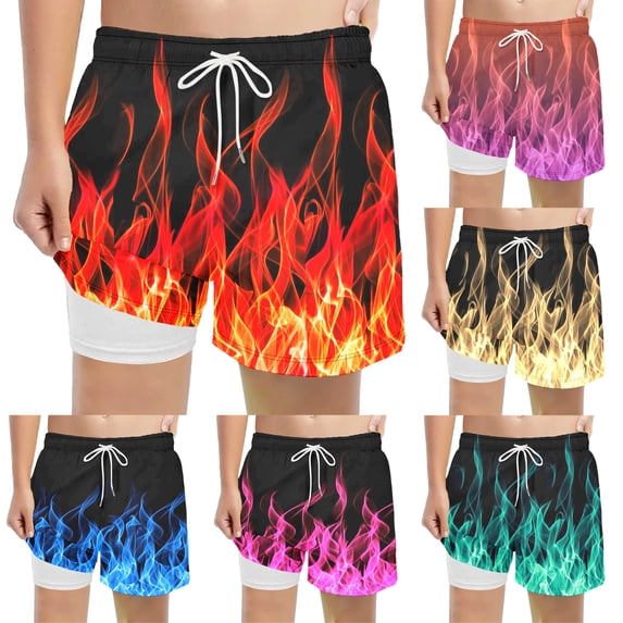 Pants for Girls Boys Solid Swim Trunks with Compression Liner Stretch Drawstring Waist Pink 10T