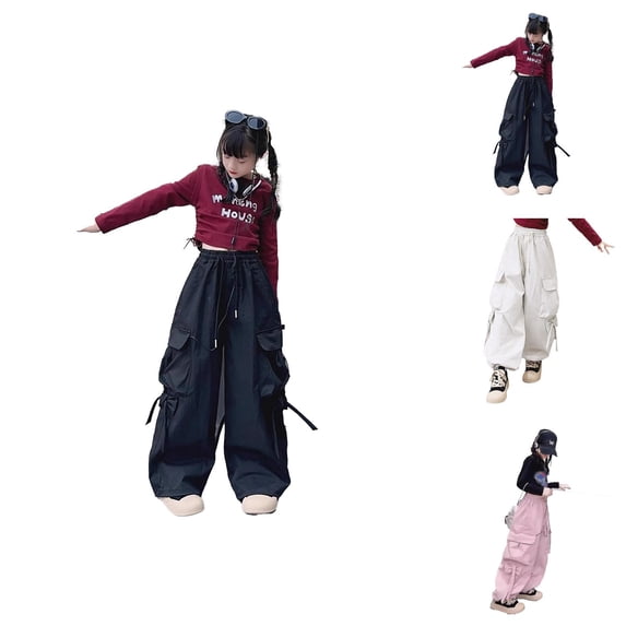 Pants for Girls Casual Pants for Girls Comfortable Cargo Trousers for Girls Wide Leg Jumpsuit Casual Street Dance Wear for Kids