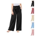 thumbnail image 1 of Pants for Girls Casual Pants for Girls Wide Leg Trousers High Elastic Smocked Waist Casual Flowy Long Cute for Girls, 1 of 10
