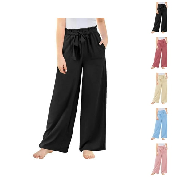 Pants for Girls Casual Pants for Girls Wide Leg Trousers High Elastic Smocked Waist Casual Flowy Long Cute for Girls
