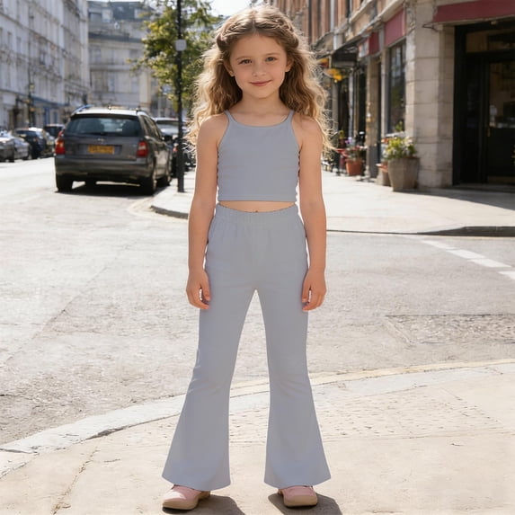 Pants for Girls Girls High Waist Soft Stretch Casual Pockets Leggings Everyday Wear Light Gray 12-13 Years