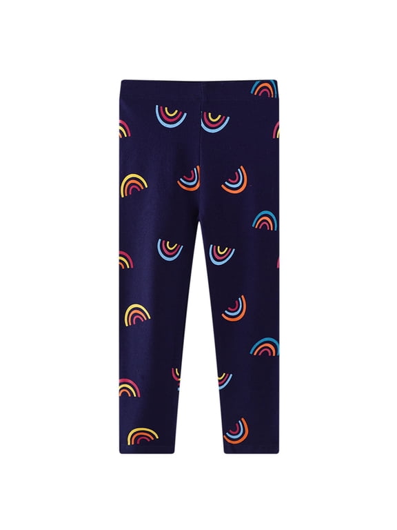 Pants for Girls Girls Rainbow Print Thin Long Pants Stretchy Waist Casual Fall Black 1-2 Years