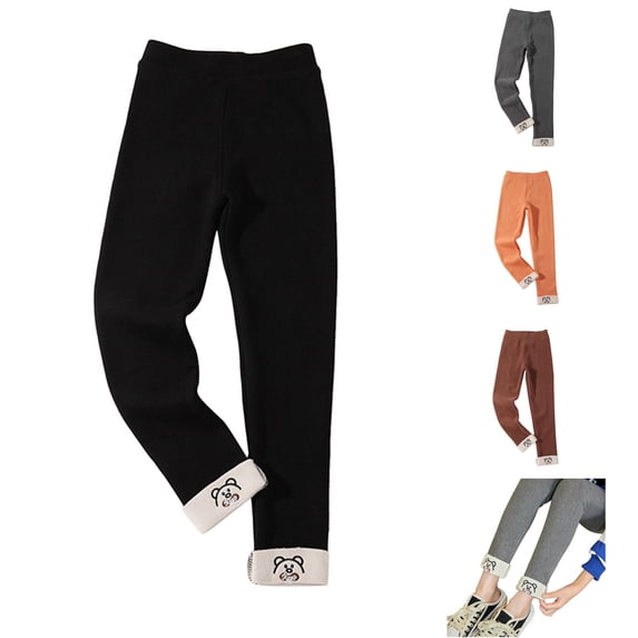 Pants for Girls Kids Baby Girls Thick Lined Warm Leggings Stretchy Basic Ninth Ankle Length Winter Stocking Black 10-12 Years