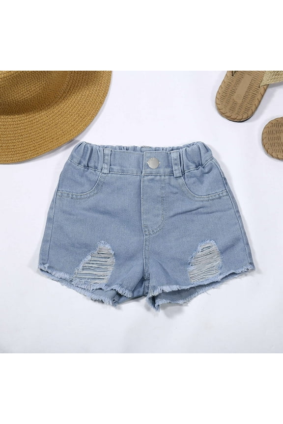 Pants for Girls Loose Denim Shorts Ripped Soft Elastic Band Jean Trousers