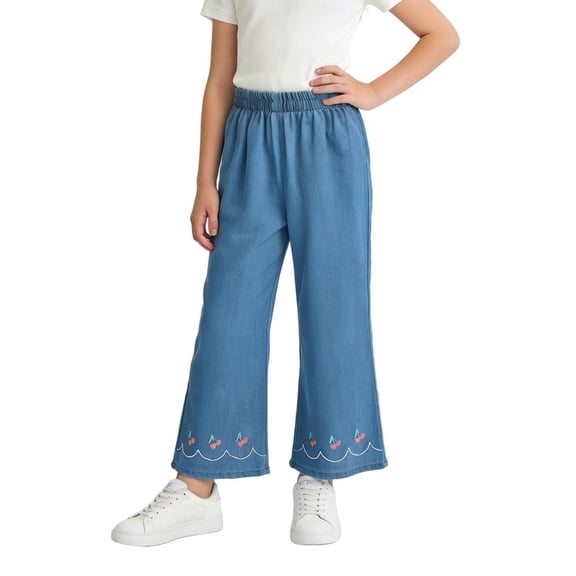 Pants for Girls Size 3-14 Summer Lightweight Wide Leg Jeans Loose Casual Ice Silk Denim Pants with Pockets