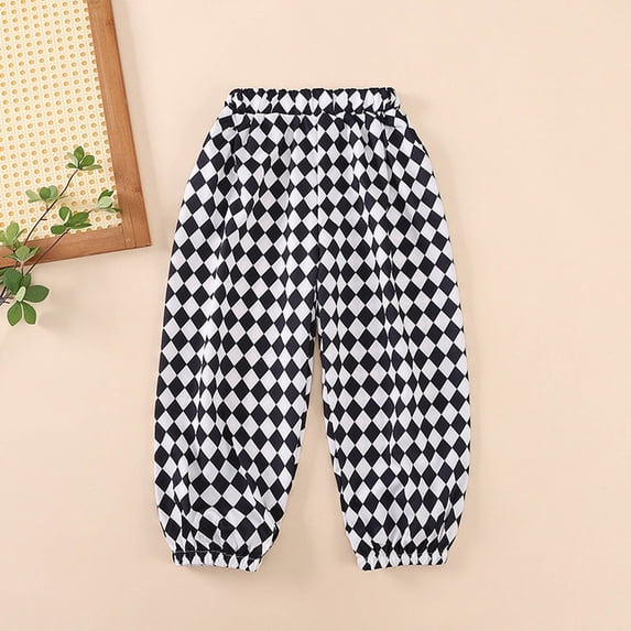 Pants for Girls Soft Ice Silk Sports Party Proof Checkered Print To Kids Activewear