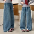 thumbnail image 1 of Pants for Girls Wide Leg Straight Leg Special Embossed Pattern Loose Fit Long Trousers, 1 of 8
