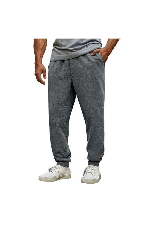 Pants for Men Casual Elastic Waist Drawstring Track Pants Cotton Joggers Lightweight Sweatpants with Pockets, Gray, S