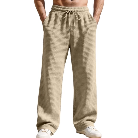 Pants for Men Casual Fall Winter Loose Fit Straight Leg Trousers Jacquard Wide Leg Khaki Pant
