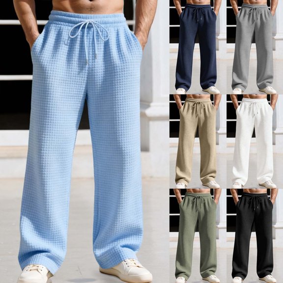 Pants for Men Casual Fall Winter Loose Fit Straight Leg Trousers Jacquard Wide Leg Sky Blue Pant