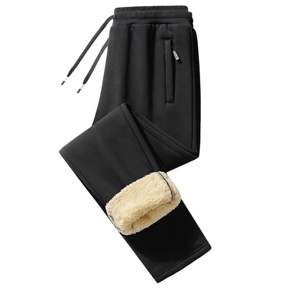 Pants for Men Casual Fuzzy Fleece Thermal Trousers Fashion Drawstring Elastic Waist Long Johns, Black, 2XL