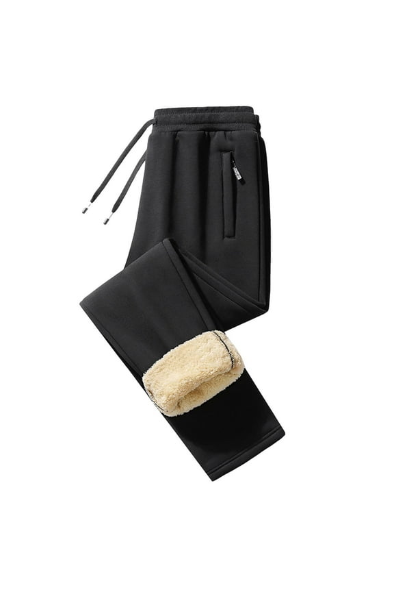 Pants for Men Casual Fuzzy Fleece Thermal Trousers Fashion Drawstring Elastic Waist Long Johns, Black, 2XL