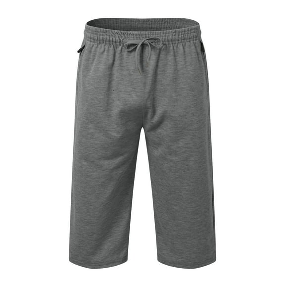Pants for Men Classic Summer Breathable Loose Fit Sport Capri Shorts with Zipper Elastic Waist Lightweight Solid Color Mens Sweatpants
