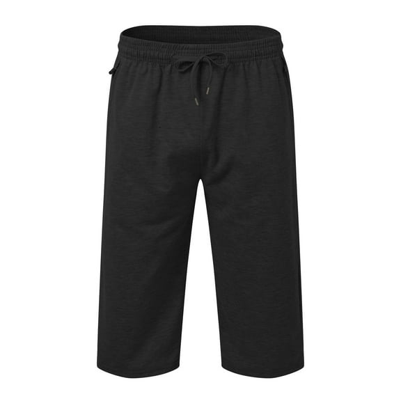 Pants for Men Classic Summer Breathable Loose Fit Sport Capri Shorts with Zipper Elastic Waist Lightweight Solid Color Mens Sweatpants