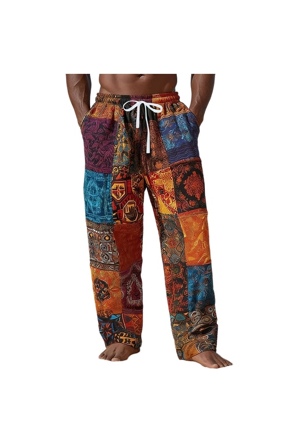 Pants for Men Fashion Prints Woven Wide Leg Pant Pocket Pant Trouser Loose Trouser Pants