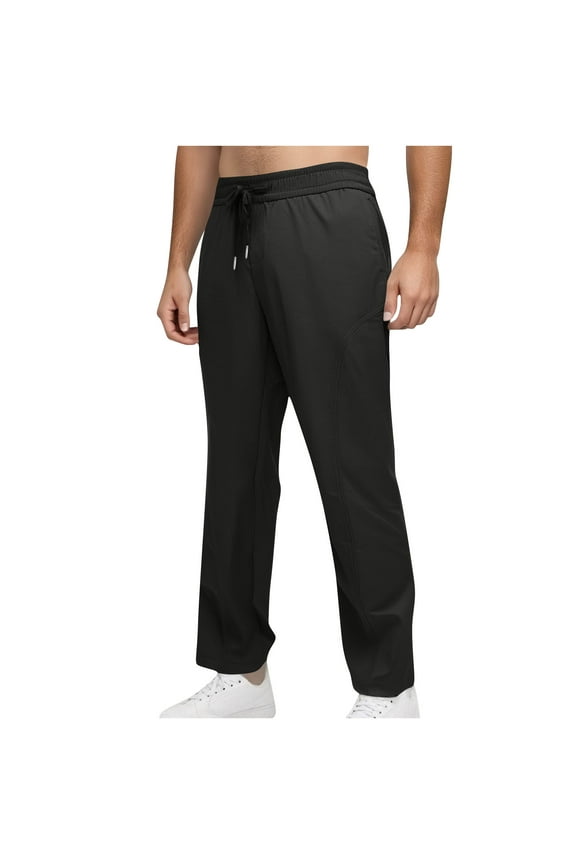 Pants for Men Loose Fit Summer Drawstring Elastic Waisted Beach Lightweight Straight Leg Trousers with Pockets