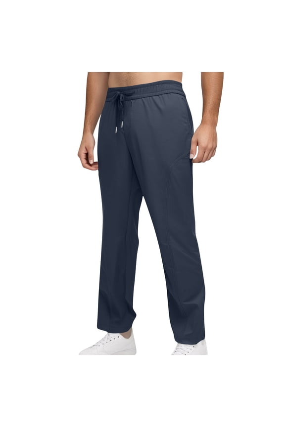 Pants for Men Loose Fit Summer Drawstring Elastic Waisted Beach Lightweight Straight Leg Trousers with Pockets