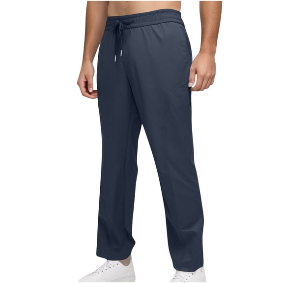 Pants for Men Loose Fit Summer Drawstring Elastic Waisted Beach Lightweight Straight Leg Trousers with Pockets
