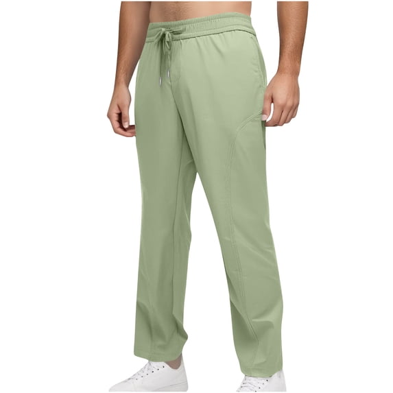 Pants for Men Loose Fit Summer Drawstring Elastic Waisted Beach Lightweight Straight Leg Trousers with Pockets