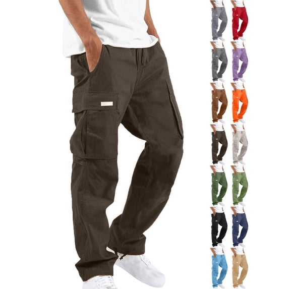 Men's Work Pants Men Solid Casual Multiple Pockets Outdoor Straight Type Fitness Pants Cargo Pants Trousers Work Pants for Men Plus Size