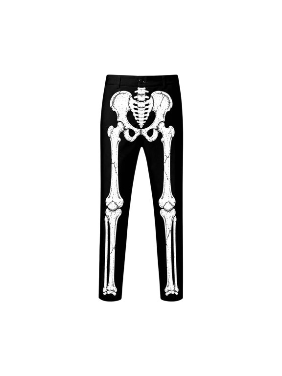 Pants for Men Men's Skeleton Dress Pants Halloween Bone Slim Fit Trousers Party Black Black 3XL