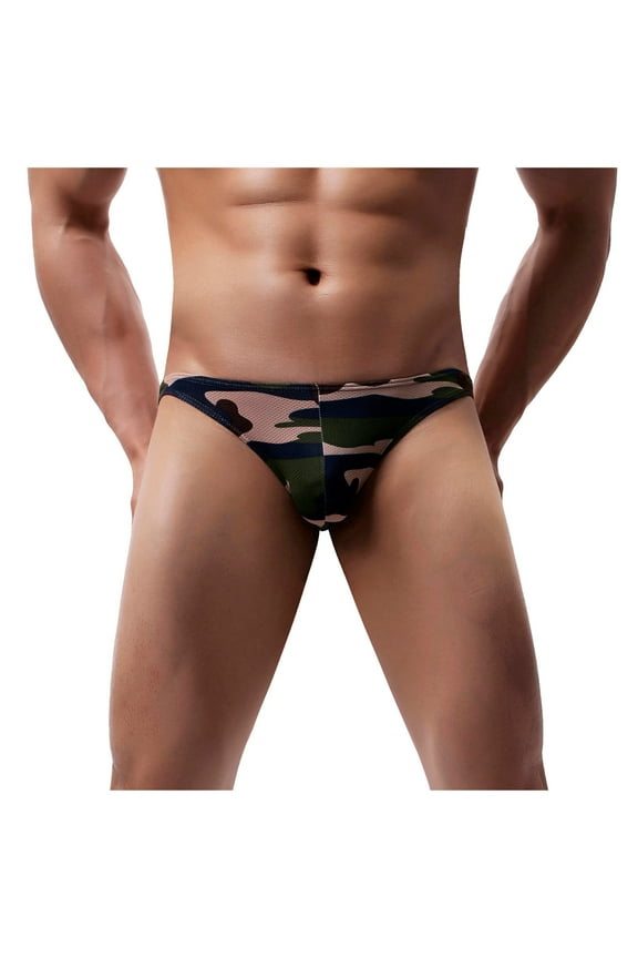 Pants for Men New Ice Silk Mens Briefs Thongs G-String Underwear Green L(L)