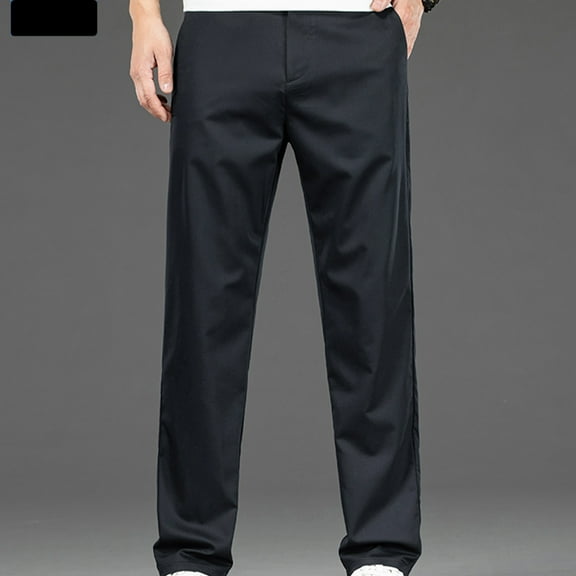 Pants for Men Ofreoo Men's Zipper Straight Barrel Ice Silk Elastic Business Casual Long Pants Great Gifts for Less