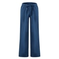 thumbnail image 1 of Pants for Men Relaxed Fit Cotton Linen Trousers Mens Oversized Summer Beach Pants Casual Straight Loose Fit Pockets Blue M, 1 of 5