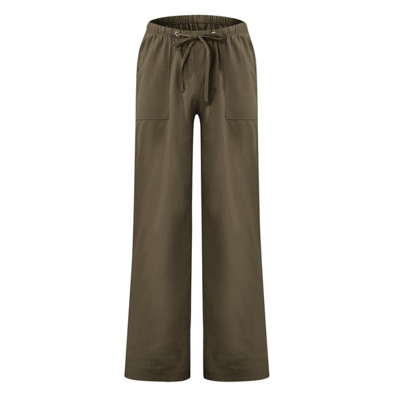 Pants for Men Relaxed Fit Cotton Linen Trousers Mens Oversized Summer Beach Pants Casual Straight Loose Fit Pockets Brown 2XL