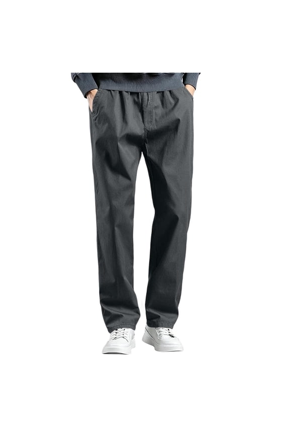 Pants for Men Solid Color Pocket Elastic Waist Full Length Pants Prom Night Formal