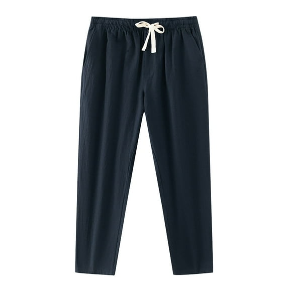 Pants for Men Thin Breathable Straight Leg Drawstring Pants with Pockets Loose Fit Trousers Solid Color Casual Pants for Men