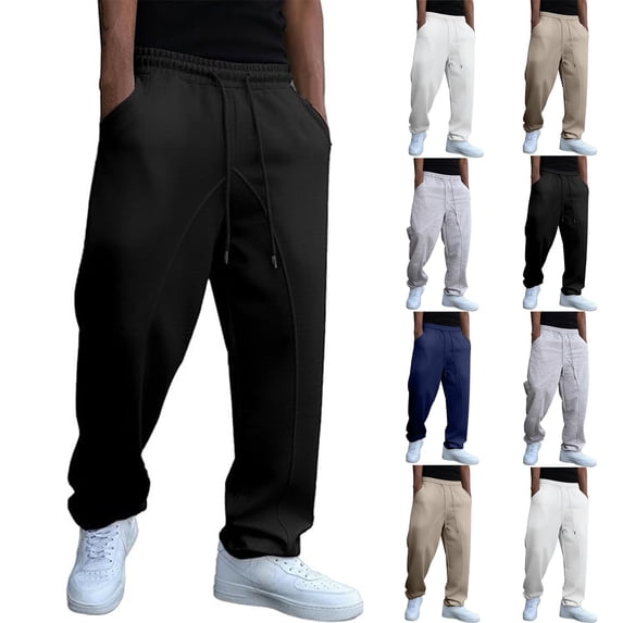 Pants for Men casual sports sweat straight leg casual fashion trend solid color sweat Simple Basic Style