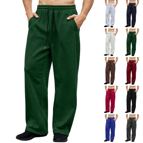 Pants for Mens Drawstring Waist Wide-Leg Loose-Fitting Long Pants Sports Pants With Pockets Sizes XS-2XL