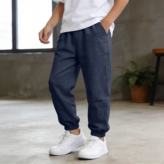 Pants for Teens Trendy Toddler Boys Girls Linen Pants Kids Wide Leg Harem Pants Cotton Elastics Waist Summer Fall Long Trousers
