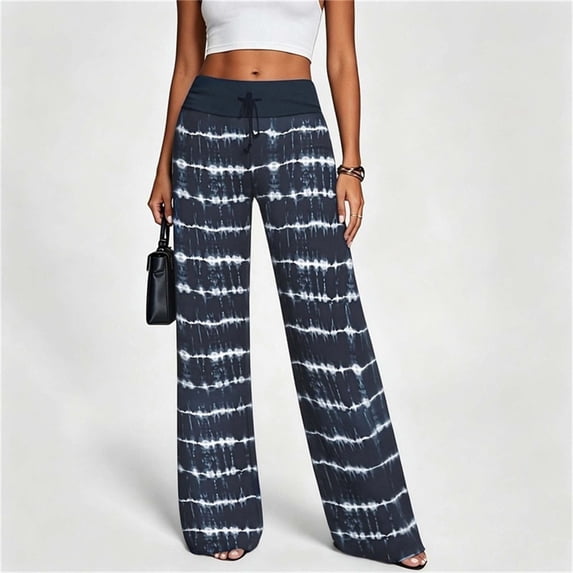 Pants for Women Baeitkot Women's Fashionable Color Loose Casual Comfortable High-waisted Wide-leg Trousers