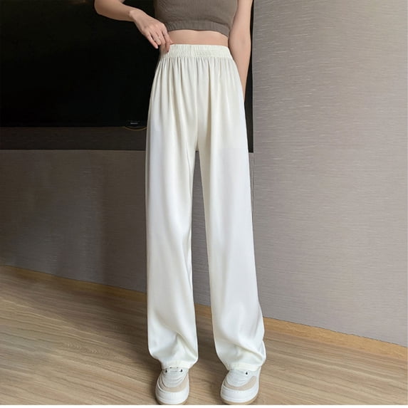 Asgosdo Pants for Women Beige Wide Leg Pants Flowy Beach Vacation Lounge Trousers