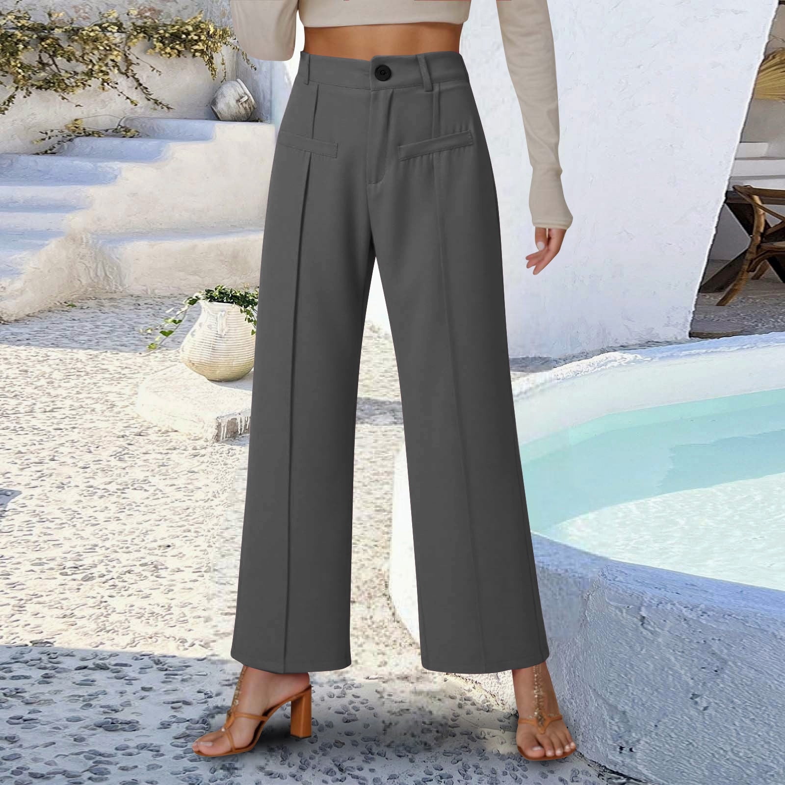 Pants for Women Business Casual Outfits for Women Grey Baggy Pants ...