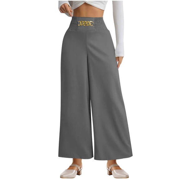 Pants for Women, Business Dress Pants for Women 2026 Smocked High Waisted Wide Leg Trousers Trendy Office Outfits Work Formal Pants