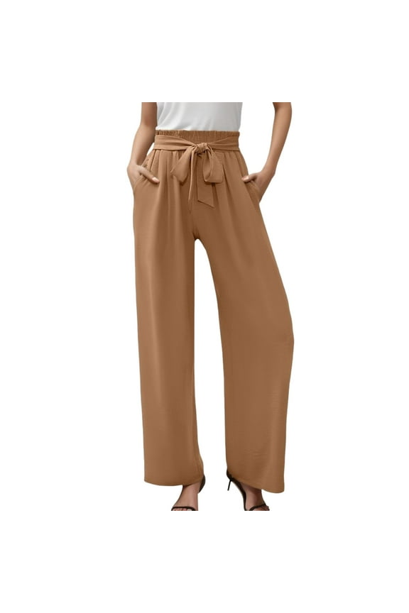 Pants for Women Casual Elastic Waist Pants for Women Casual Wear Dinner High Waist Cropped Sweatpants Sports Drawstring Linen Petite Business Brown L