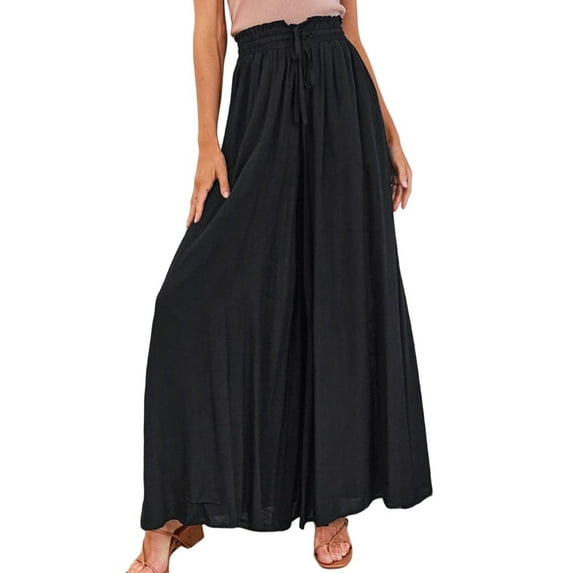 Pants for Women Casual Elastic Waist Wide Leg Pants with Pockets Black XL